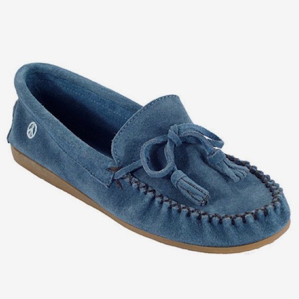 Blue Doris Suede Peace Moccasins Tasseled Tie